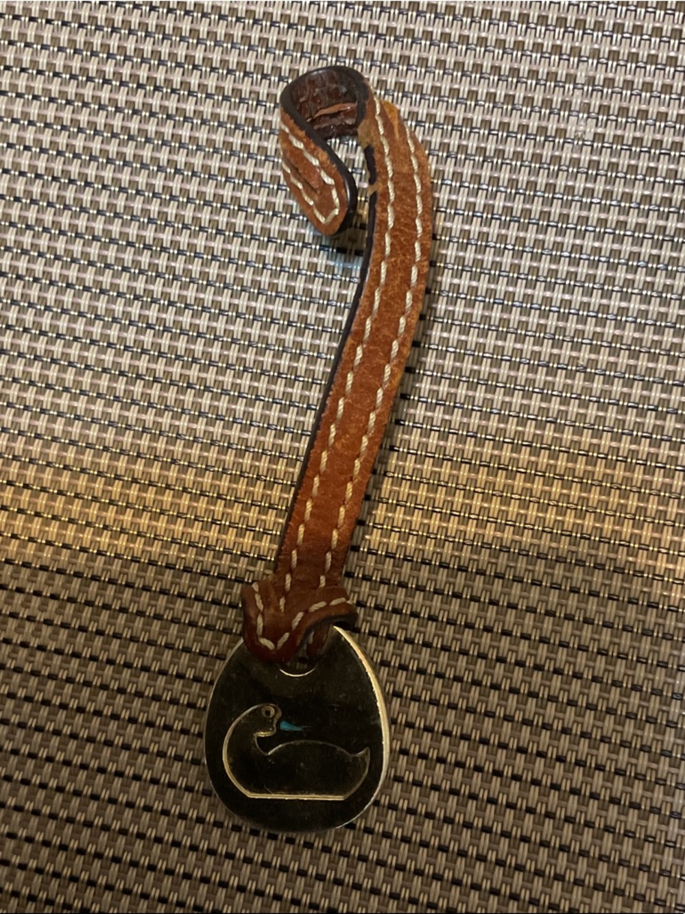 Leather Strap Key Fob with Duck Pendant - Brown